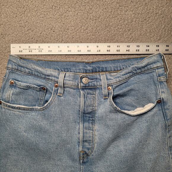 Levis 501 Jeans 31x28 Blue Denim Light Wash Button Fly Raw Hem Skinny High Rise - Picture 8 of 11